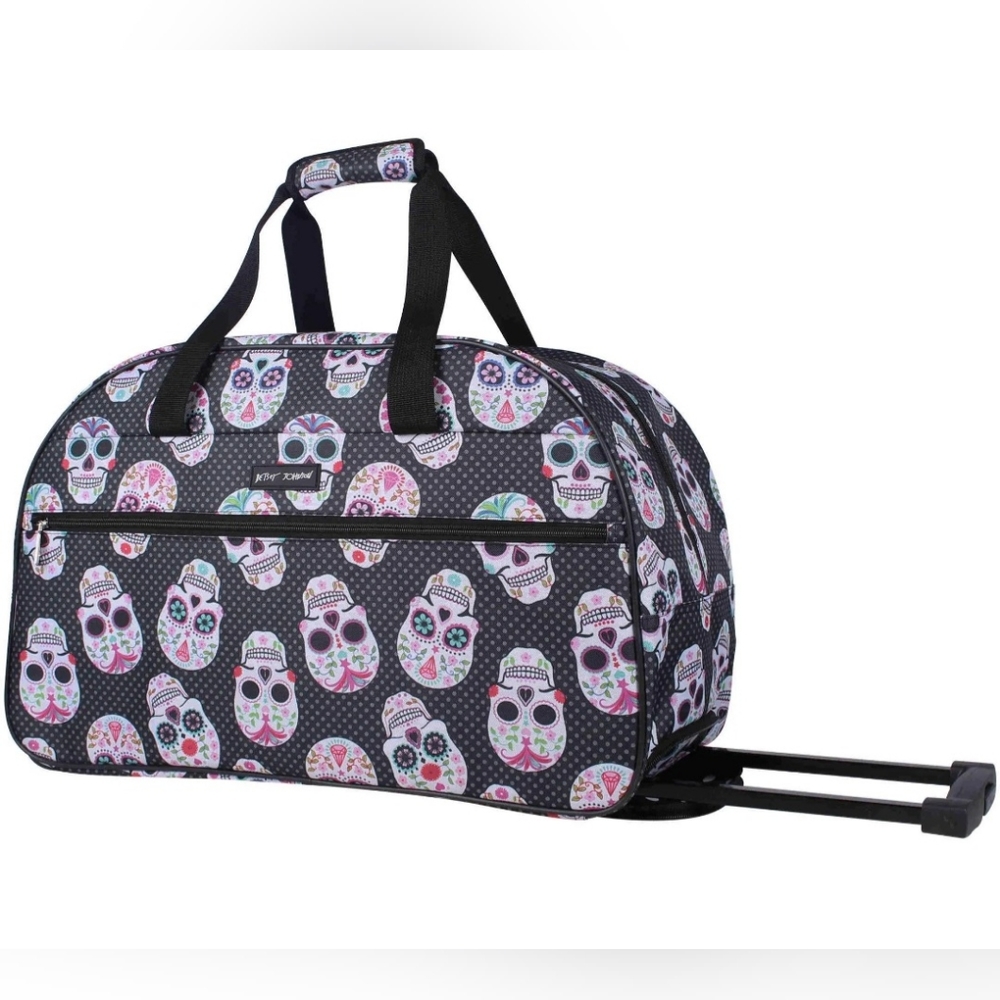 Betsey Johnson Skull Party 22 inch Duffel Bag with wheels NWT